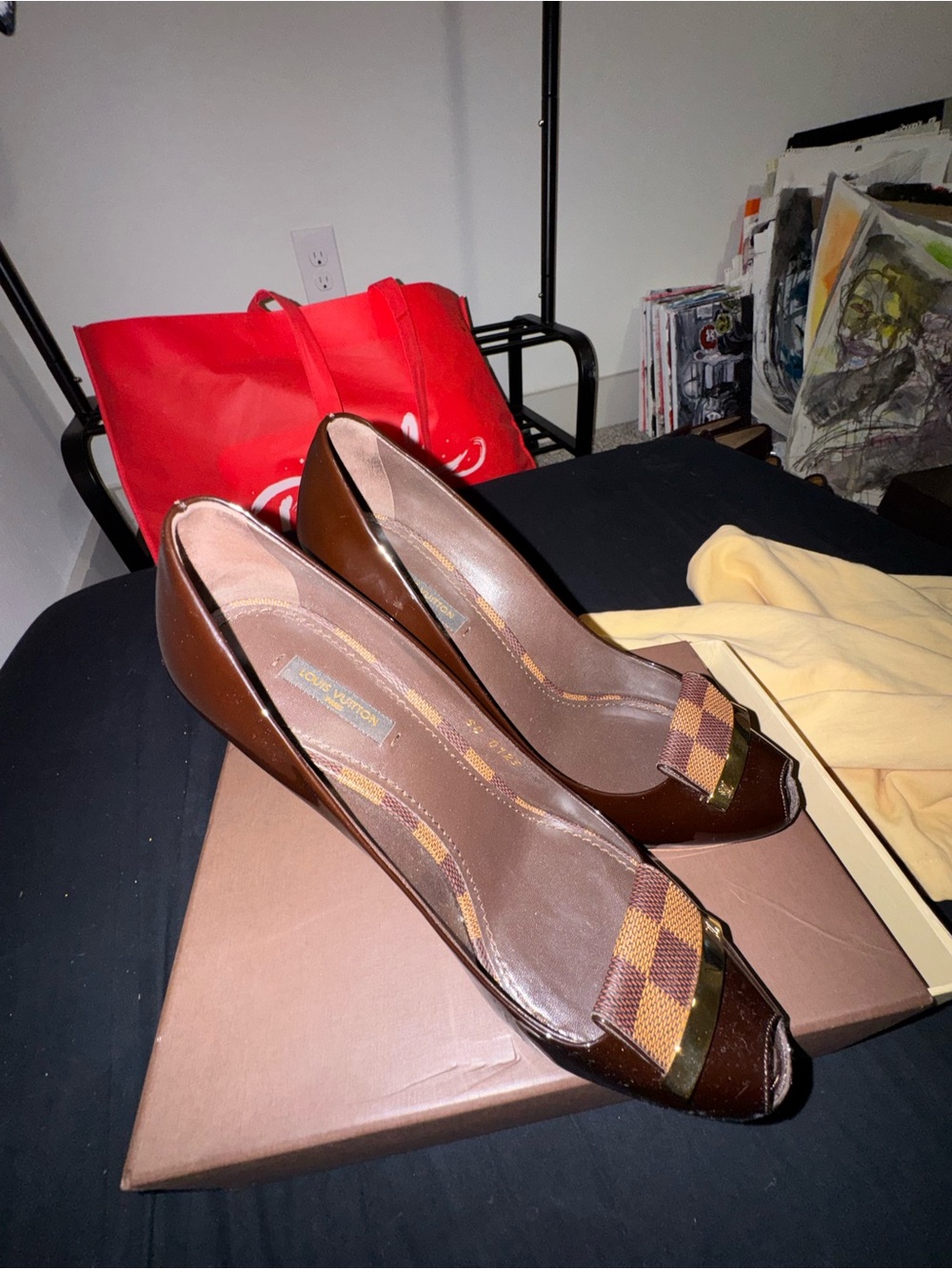 Louis Vuitton Brown Patent Leather High Heel Pumps with Bow Accent - Picture 7 of 9